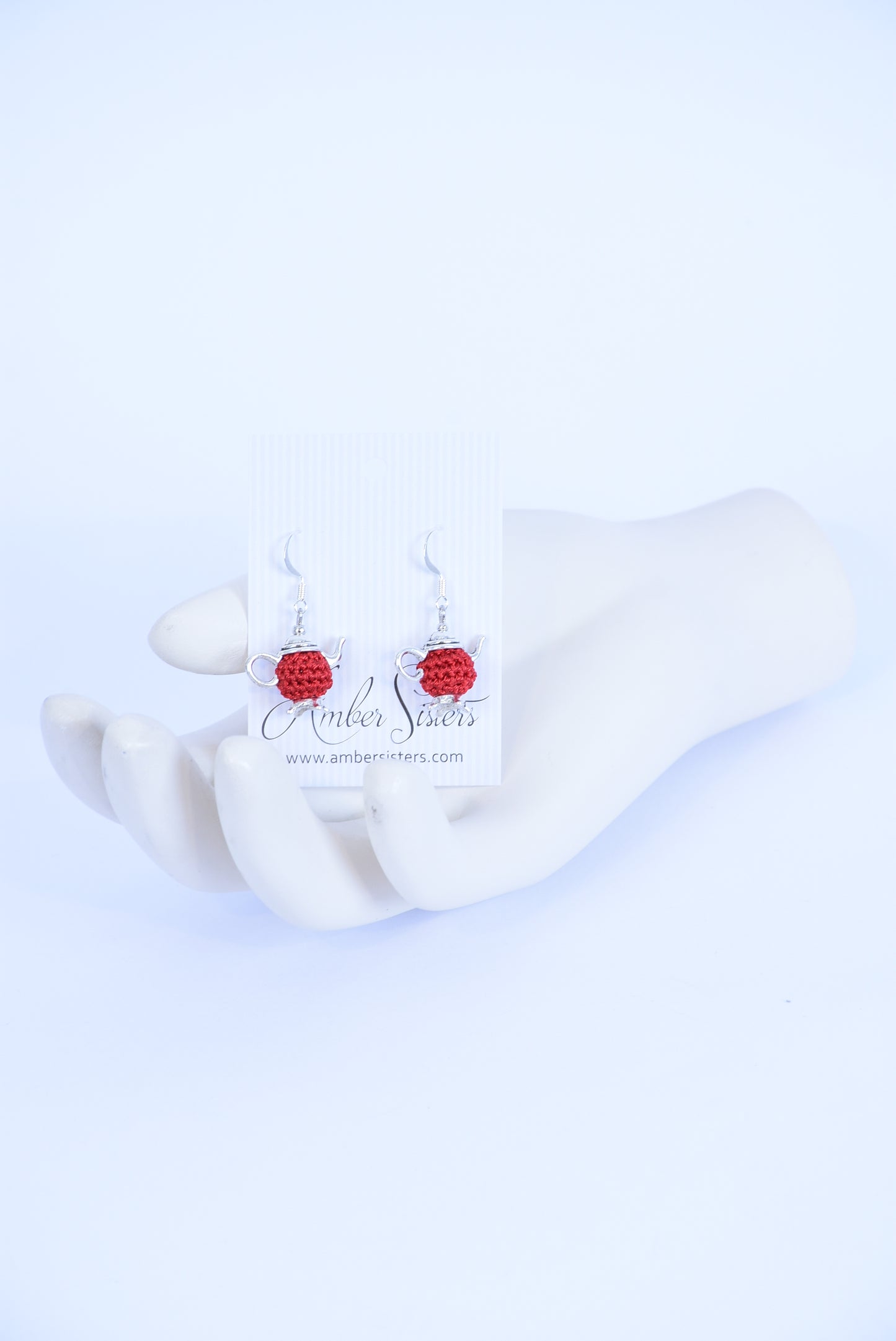 Mini Crochet Teapot Earrings – Handmade Artisan Jewelry by Amber Sisters