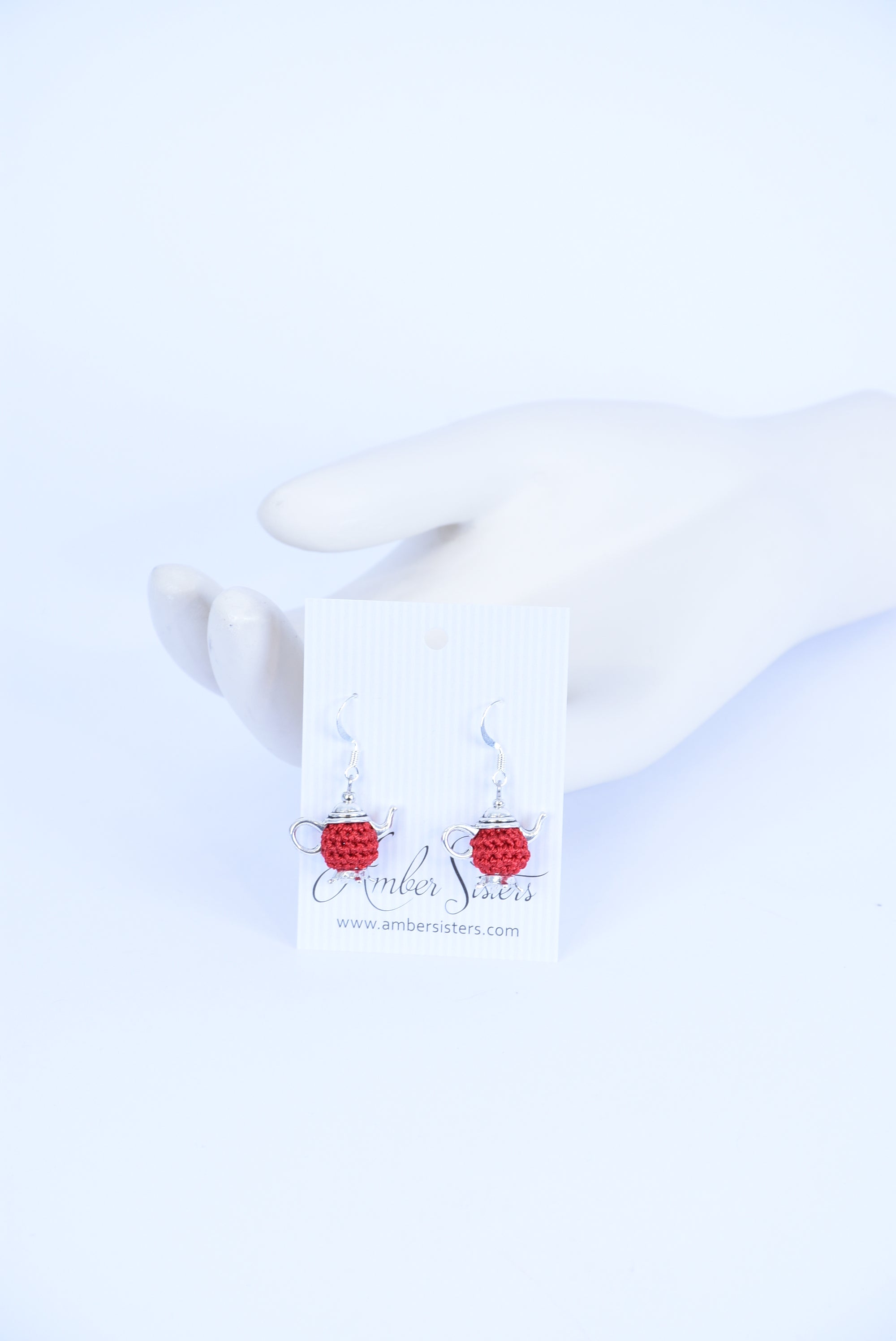 Handmade Mini Teapot Earrings – Cute Crochet Jewelry, Unique Gift Idea for Tea Lovers, Artisan Earrings