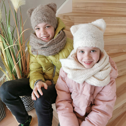 Kids Cat Hat & Scarf Set – Handmade Knit Beanie with Ears and Soft Scarf, Warm Mid-Season Set for Children