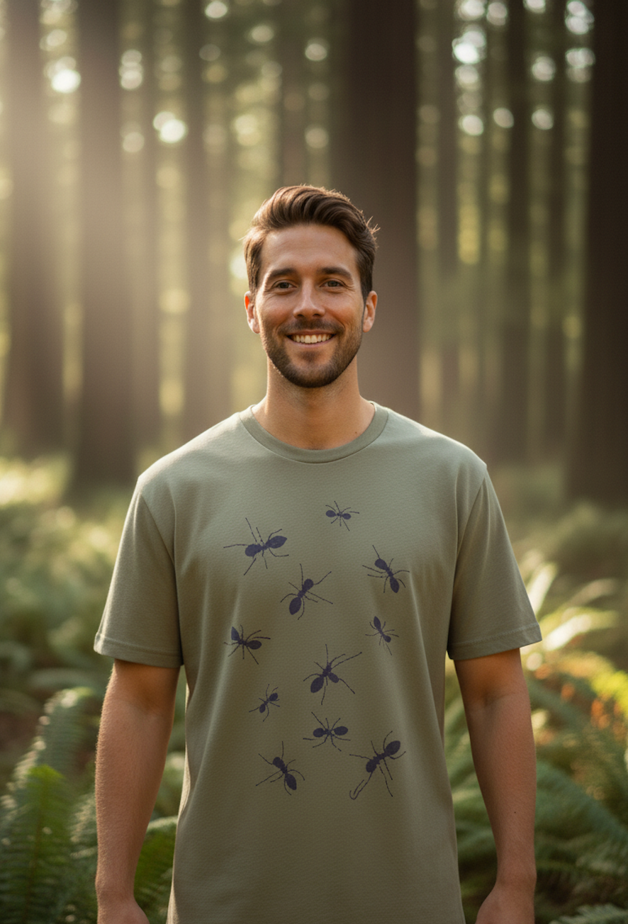 Organic Cotton Unisex T-Shirt Forest Ants with original Design –  Eco Friendly Minimalist Clothing