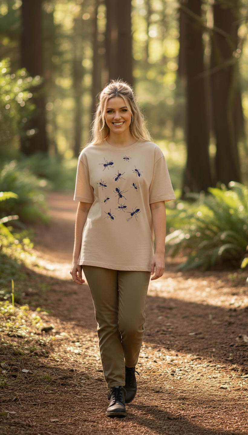 Organic Cotton Unisex T-Shirt Forest Ants with original Design –  Eco Friendly Minimalist Clothing