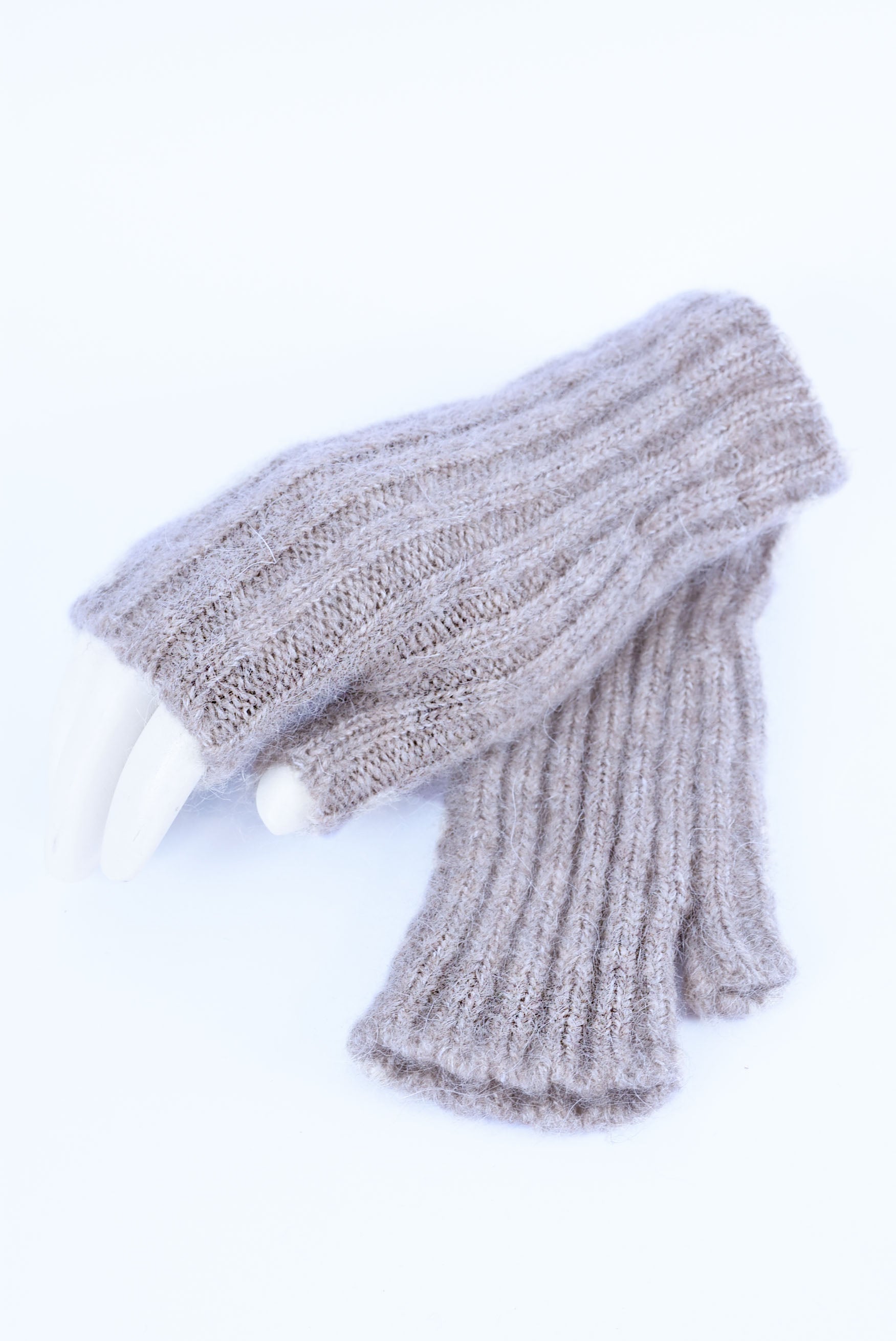 Mohair & Wool Fingerless Gloves – Handmade Seamless Knit Wrist Warmers with Thumb