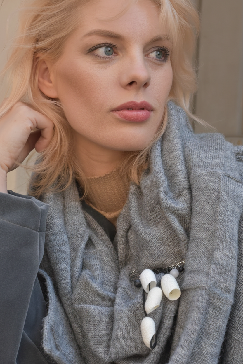 Silk Cocoon Brooch – Handmade Natural Silk Pin, Unique Statement Brooch for Shawls and Ponchos
