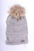 Mohair & Silk Beanie with Natural Pom Pom – Double Layer Knit Hat, Removable Fur Pom, Unisex One Size