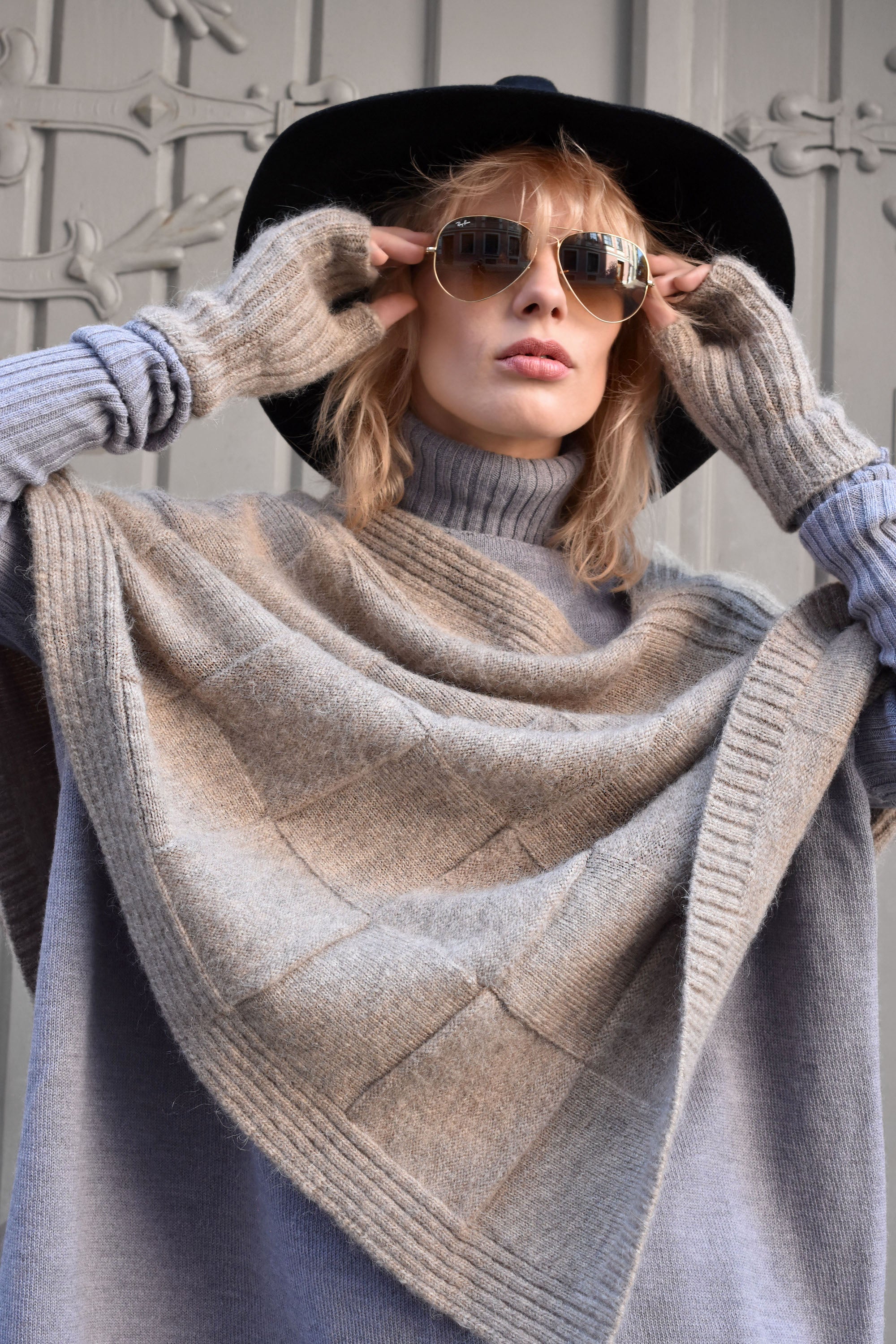 Mohair & Wool Poncho for Women – Soft Handmade Knit Oversized Poncho, Warm Elegant One Size Wrap