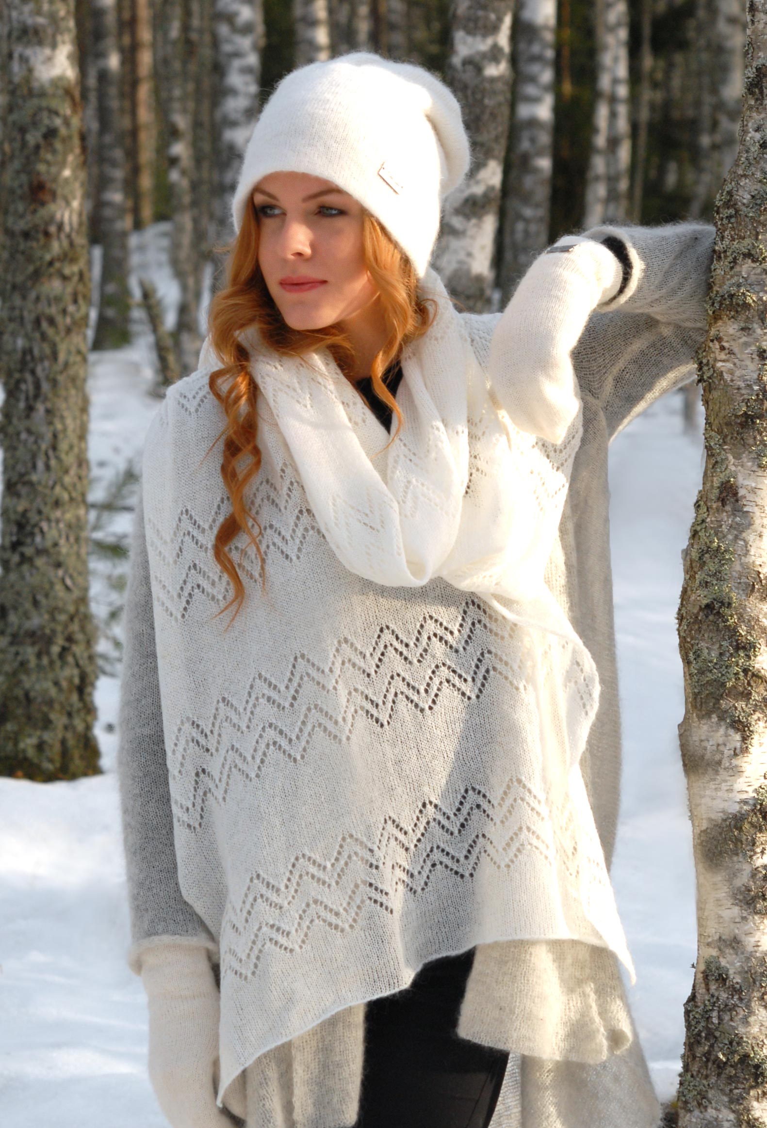 Mohair Shawl with Māra’s Pattern – Lightweight Lace Knit Wrap, Traditional Latvian Design Shoulder Scarf