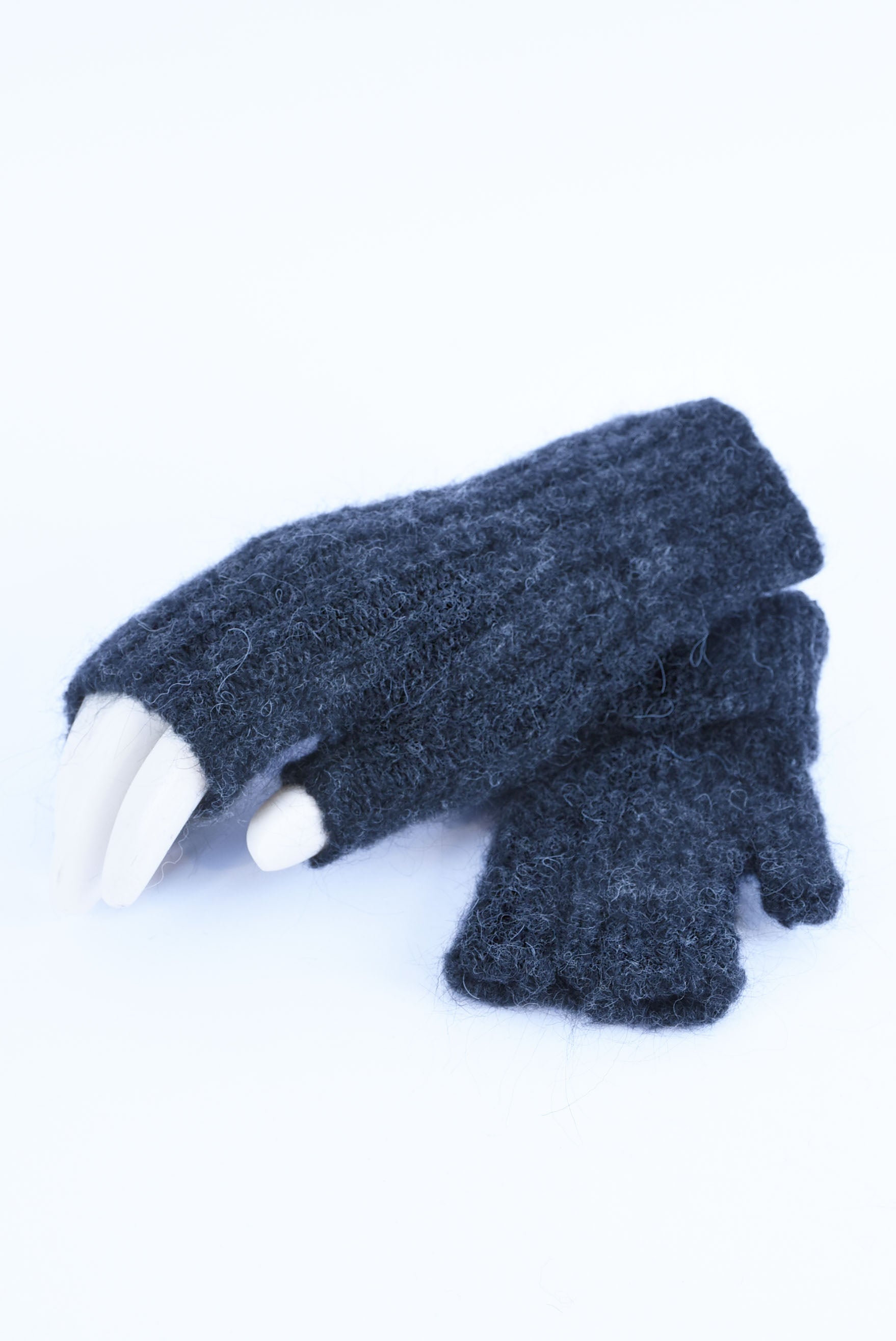Mohair & Wool Fingerless Gloves – Handmade Seamless Knit Wrist Warmers with Thumb