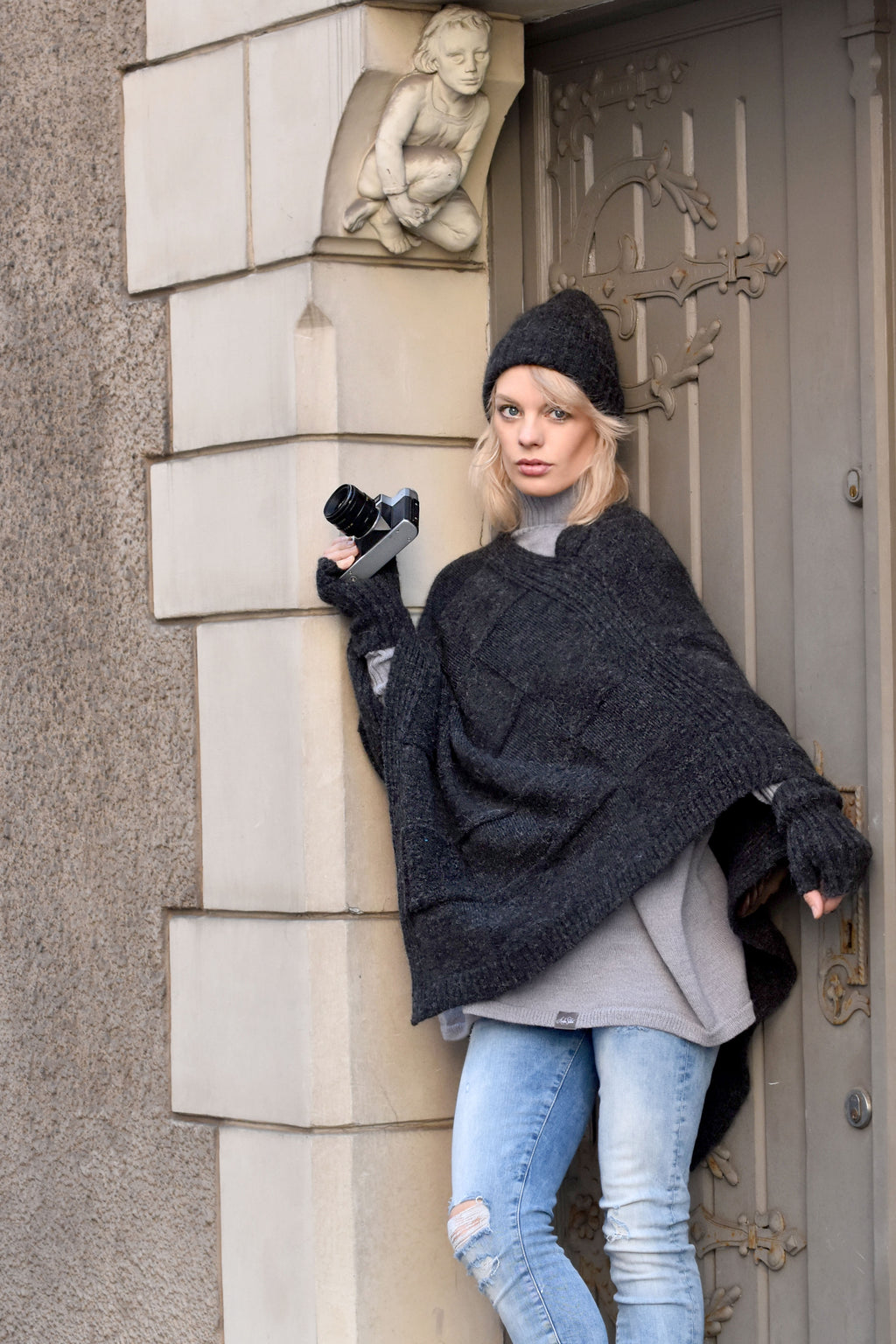 Mohair & Wool Poncho for Women – Soft Handmade Knit Oversized Poncho, Warm Elegant One Size Wrap