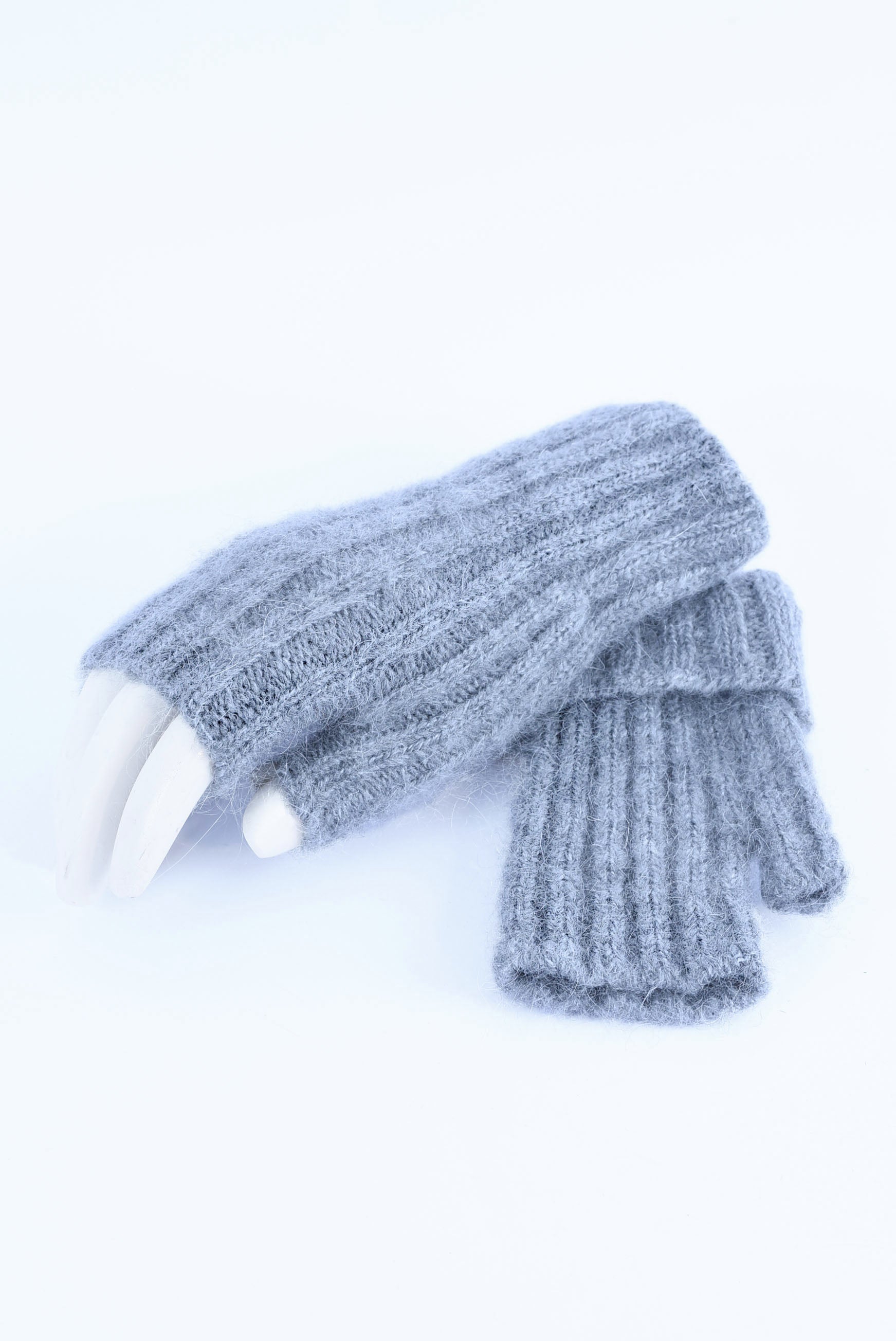 Mohair & Wool Fingerless Gloves – Handmade Seamless Knit Wrist Warmers with Thumb