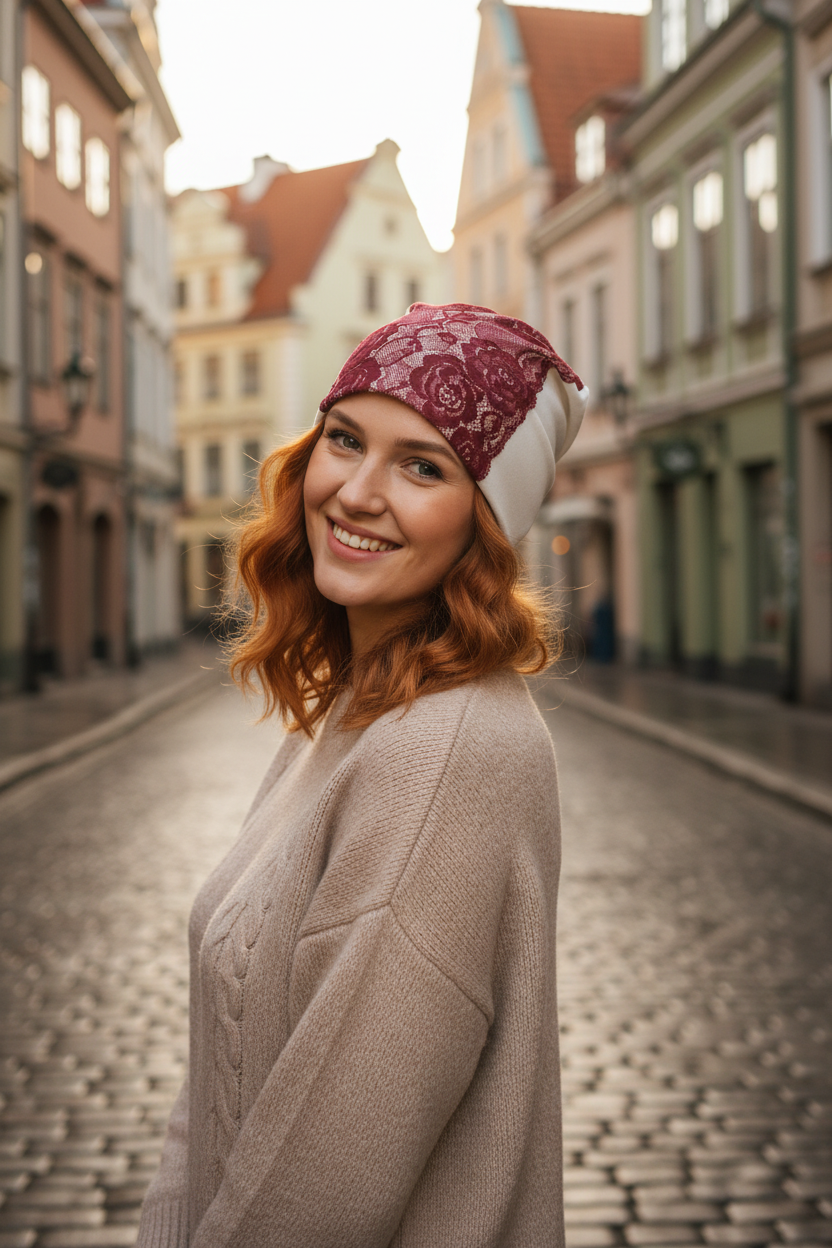 100% Cotton Knit Beanie for Women – Lightweight Handmade Lace Hat, Breathable Double Layer Headwear