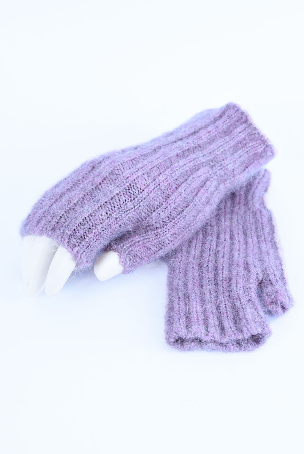 Mohair & Wool Fingerless Gloves – Handmade Seamless Knit Wrist Warmers with Thumb