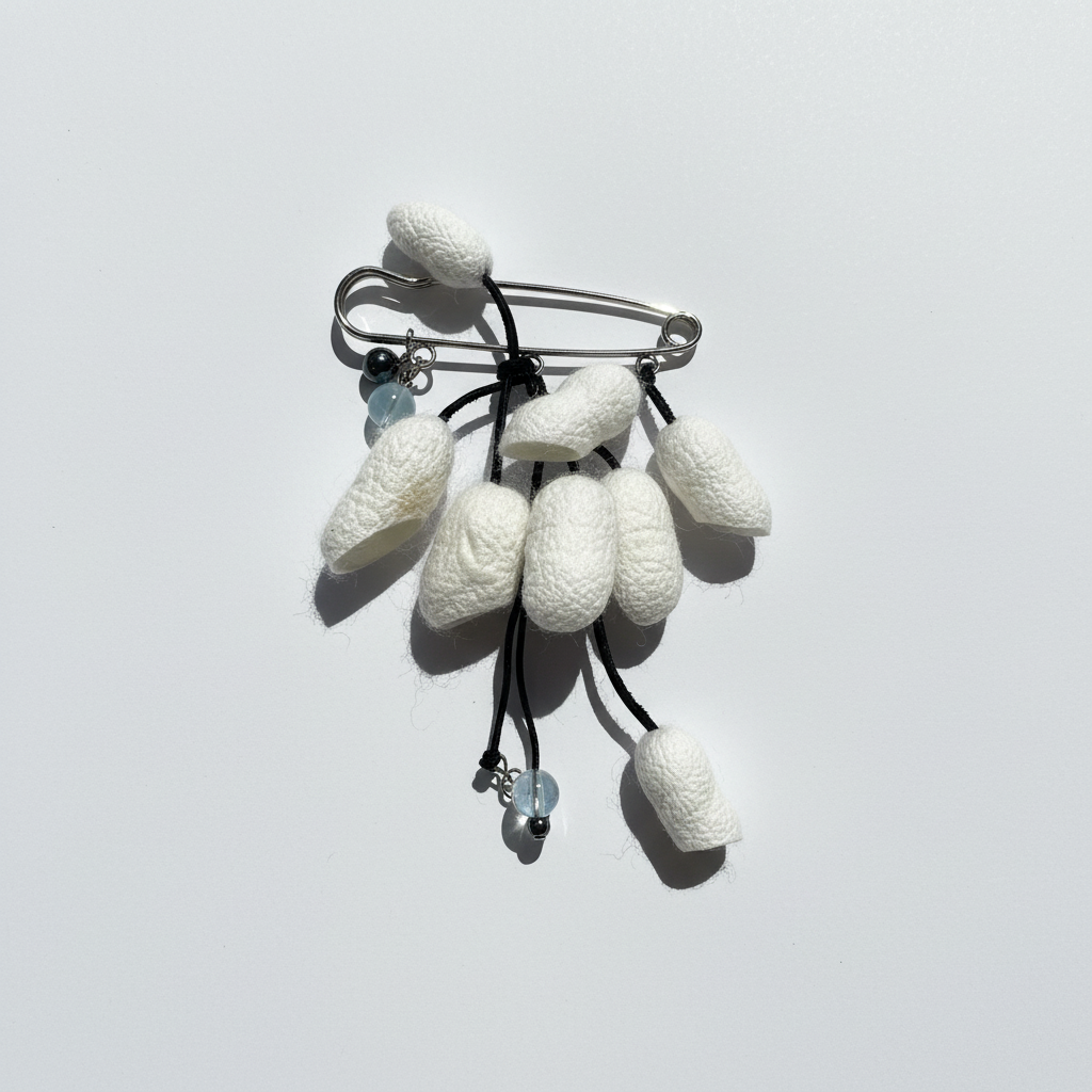 Silk Cocoon Brooch – Handmade Natural Silk Pin, Unique Statement Brooch for Shawls and Ponchos